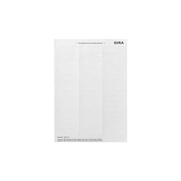 Gira 2874112 Beschriftungsbögen 15,8 x 67 mm Zubehör Reinweiß