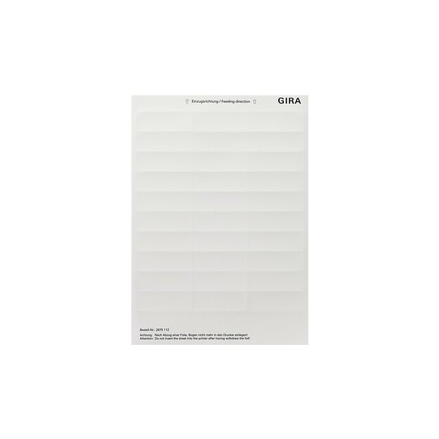 Gira 2875112 Beschriftungsbögen 23,7 x 66,3 mm Zubehör Reinweiß