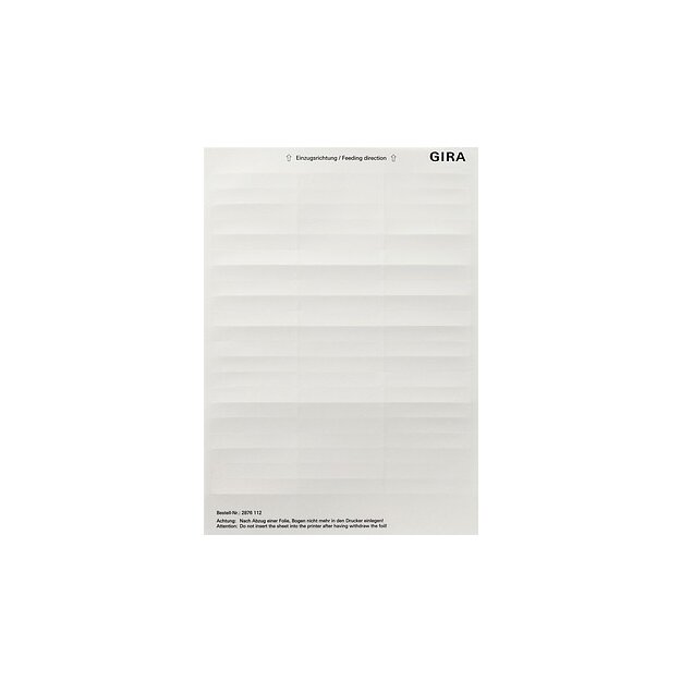 Gira 2876112 Beschriftungsbögen 11,7 x 66,3 mm Zubehör Reinweiß