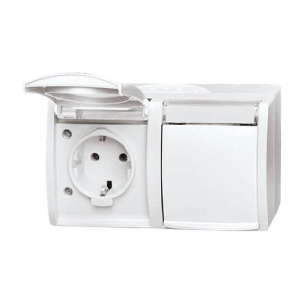 Busch-Jaeger 20/2 EWN-54 SCHUKO® Steckdose 2-fach (Thermoplast) Alpinweiß ocean® (IP 44) Aufputz Steckdose 2CKA002084A0715