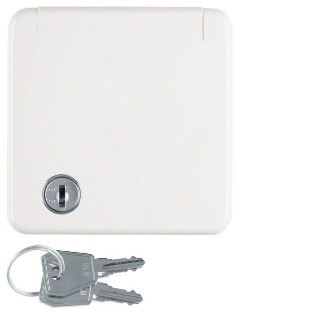 Berker 421209 Steckdose SCHUKO mit Abdeckplatte und Klappdeckel und Schloss wg Unterputz IP44 Polarweiß glänzend