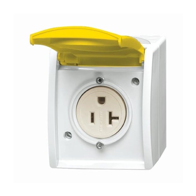 Busch-Jaeger 3016 EWN-54 Busch-Nema-Steckdose mit gelbem Klappdeckel (Thermoplast) Alpinweiß 2CKA002124A0026