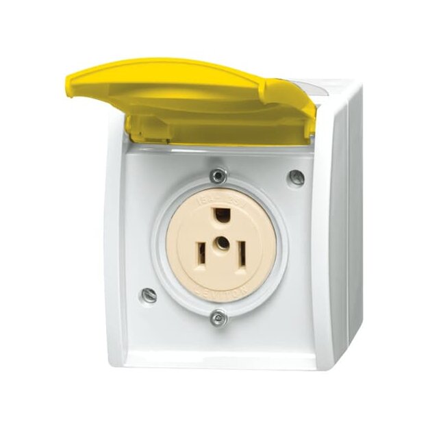 Busch-Jaeger 3015 EWN-54 Busch-Nema-Steckdose mit gelbem Klappdeckel (Thermoplast) Alpinweiß 2CKA002124A0025