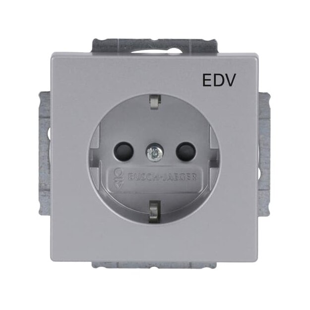 Busch-Jaeger 20 EUCKS/DV-83 SCHUKO® Steckdosen-Einsatz mit Aufdruck "EDV" (Kunststoff (lackiert)) Alusilber 2CKA002013A5273