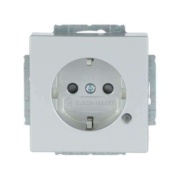 Busch-Jaeger 20 EUCBL-83 SCHUKO® Steckdosen-Einsatz mit LED Kontrolllicht (Kunststoff (lackiert)) Alusilber 2CKA002013A5285