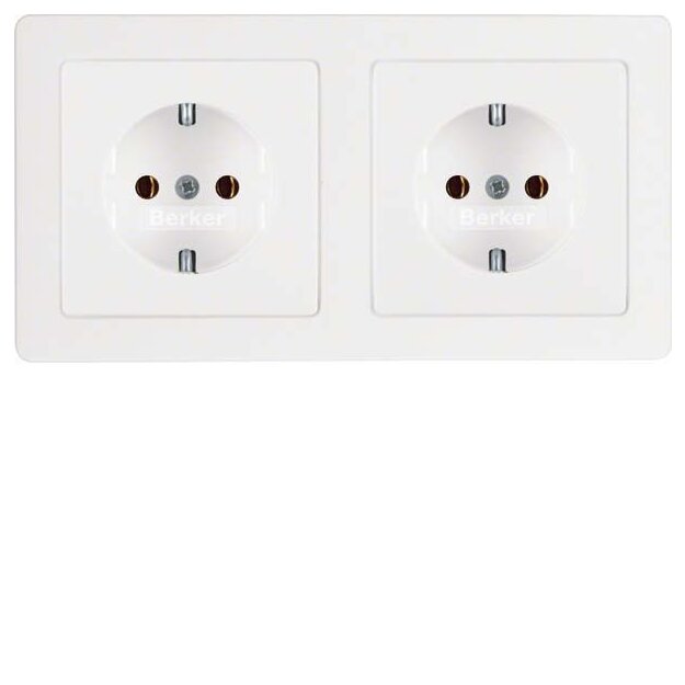Berker 47206089 Steckdosen-Kombination SCHUKO 2-fach mit Rahmen Q.1/Q.3 Polarweiß samt