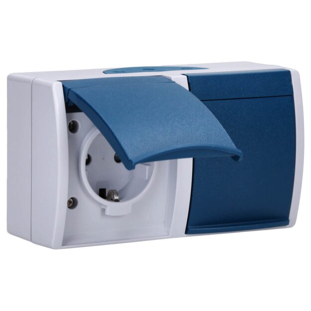 Busch-Jaeger 20/2 EBW-53 SCHUKO® Steckdose mit erh. Berührungsschutz (Thermoplast) Grau ocean® (IP 44) Aufputz Steckdose 2CKA002084A0720