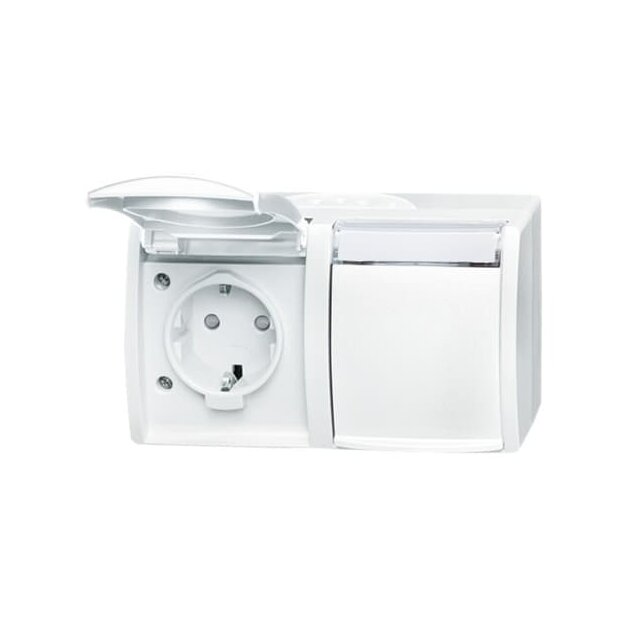 Busch-Jaeger 20/2 EBW-54 SCHUKO® Steckdose mit erh. Berührungsschutz (Thermoplast) Alpinweiß ocean® (IP 44) Aufputz Steckdose 2CKA002084A0723