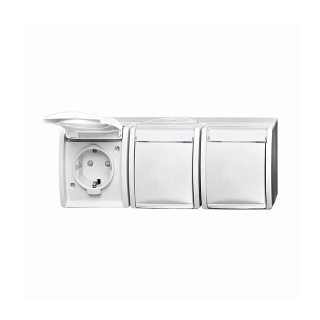 Busch-Jaeger 2300/3 EBW-54 SCHUKO® Steckdose mit erh. Berührungsschutz (Thermoplast) Alpinweiß ocean® (IP 44) Aufputz Steckdose 2CKA002084A0724