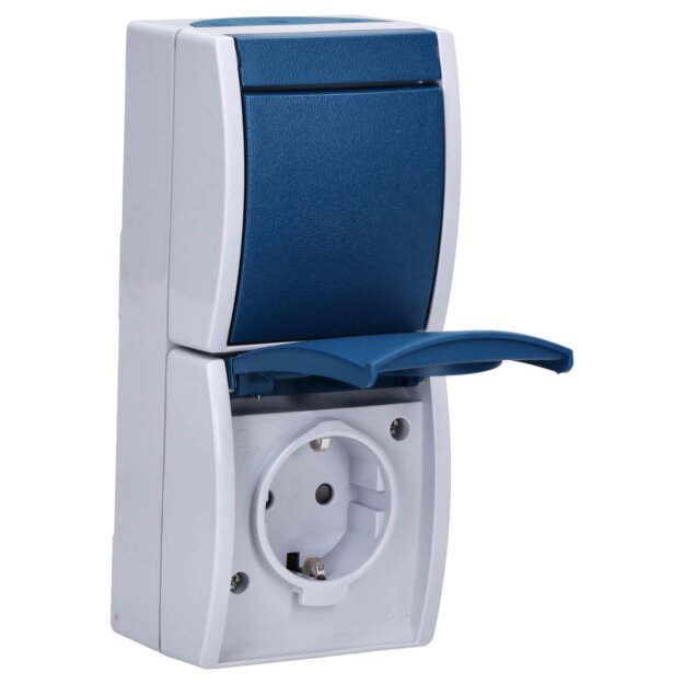 Busch-Jaeger 2601/6/20 EBW-53 Kombination SCHUKO® Steckdose, mit Wippschalter mit erh. Berührungsschutz (Thermoplast) Grau ocean® (IP 44) Aufputz Steckdose 2CKA001684A0330