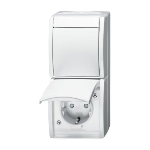 Busch-Jaeger 2601/6/20 EBW-54 Kombination SCHUKO® Steckdose, mit Wippschalter mit erh. Berührungsschutz (Thermoplast) Alpinweiß ocean® (IP 44) Aufputz Steckdose 2CKA001684A0331