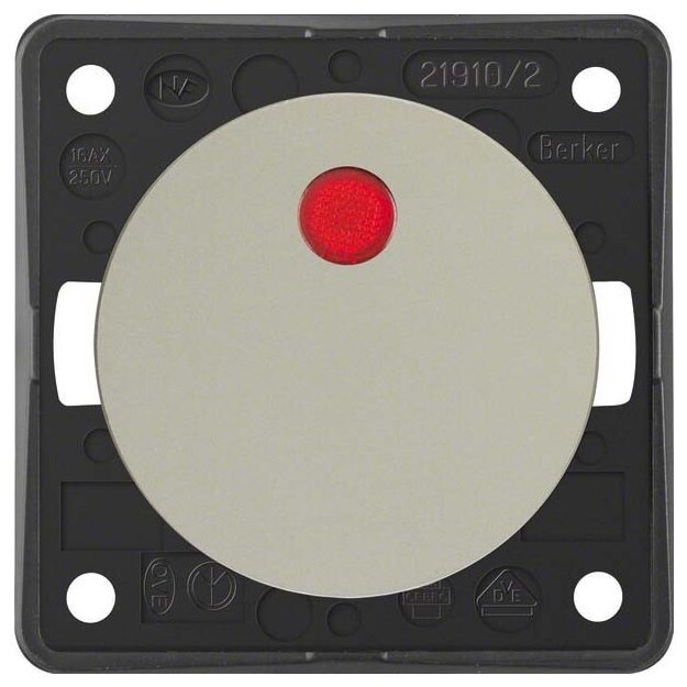Berker 937522568 Kontroll-Ausschalter 2-polig mit Aufdruck "0" Rote Linse ITG Flow/Pure Chrom matt lackiert