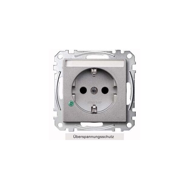 Merten MEG2305-0460 SCHUKO-Steckdose mit Überspannungschutz und Schriftfeld Berührungsschutz Steckklemmen Aluminium System M
