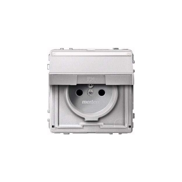 Merten MEG2312-7260 SCHUKO-Steckdose mit Klappdeckel und Schriftfeld Berührungsschutz Steckklemmen Aluminium AQUADESIGN