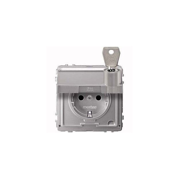 Merten MEG2316-7260 SCHUKO-Steckdose Klappdeckel Schriftfeld abschließbar versch. Schließungen BRS Steckklemmen Aluminium AQUADESIGN