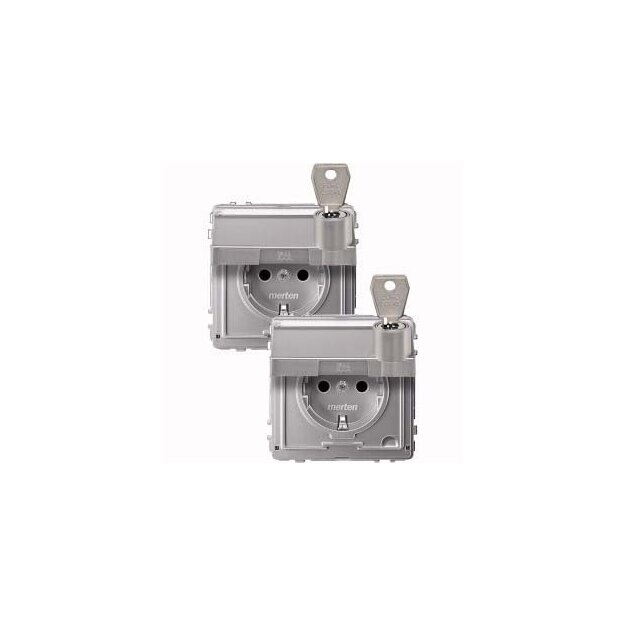 Merten MEG2318-7260 SCHUKO-Steckdose Klappdeckel Schriftfeld abschließbar 2 gleiche Schließungen BRS StK Aluminium AQUADESIGN