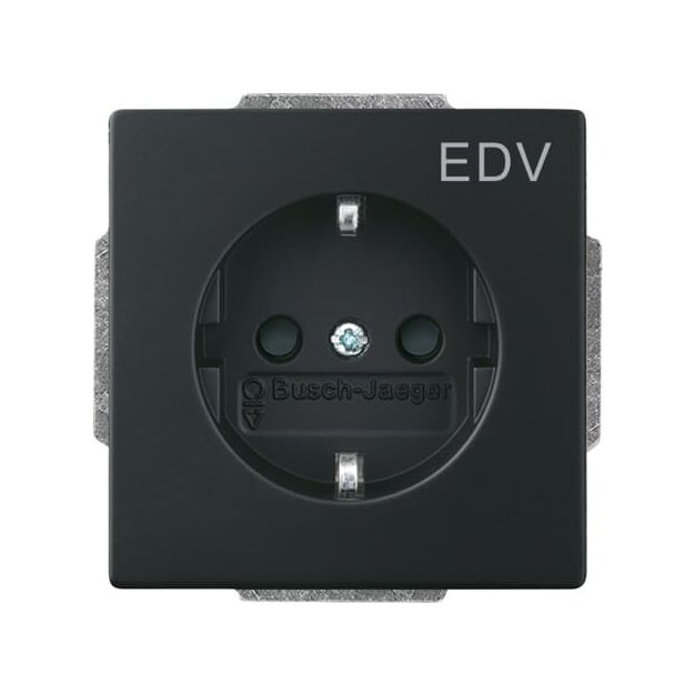 Busch-Jaeger 20 EUCKS/DV-885 SCHUKO® Steckdosen-Einsatz mit Aufdruck "EDV" (Kunststoff (lackiert)) Schwarz Matt 2CKA002013A5332