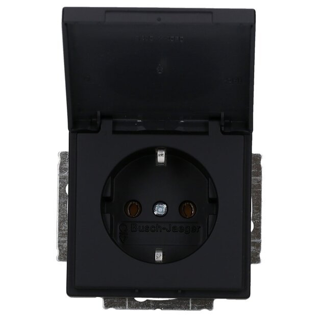 Busch-Jaeger 20 EUK-885 SCHUKO® Steckdosen-Einsatz mit Klappdeckel (Kunststoff (lackiert)) Schwarz Matt 2CKA002018A1495