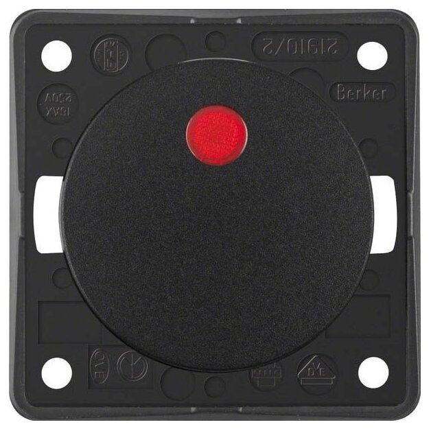 Berker 937522510 Kontroll-Ausschalter 2-polig mit Aufdruck "0" Rote Linse Integro Flow/Pure Schwarz glänzend