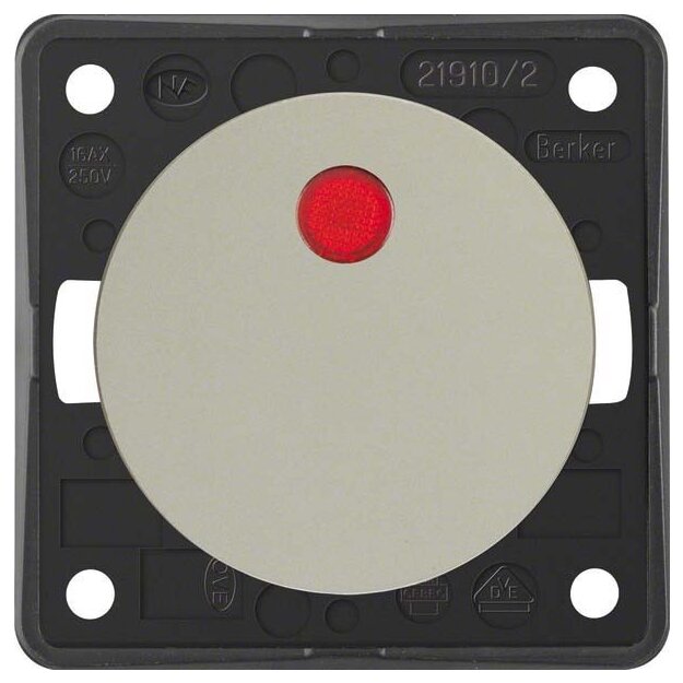 Berker 937522524 Kontroll-Ausschalter 2-polig mit Aufdruck "0" Rote Linse ITG Flow/Pure Edelstahl matt lackiert