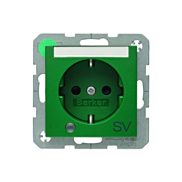 Berker 41101913 Steckdose SCHUKO mit Kontroll-LED BSF und erhöhter Berührungsschutz S.1/B.3/B.7 Grün matt