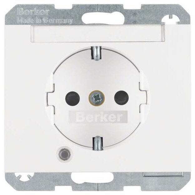 Berker 41107009 Steckdose SCHUKO mit Kontroll-LED Beschriftungsfeld und erhöhter Berührungsschutz K.1 PolarWeiß glänzend