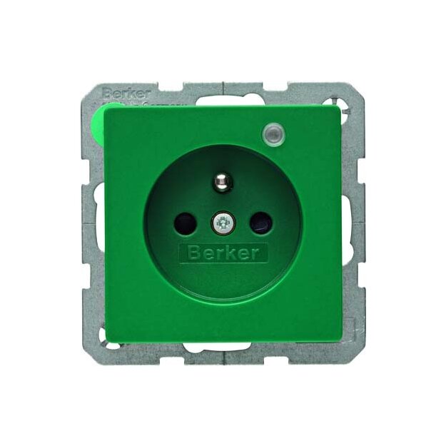 Berker 6765096013 Steckdose mit Schutzkontaktstift Kontroll-LED und erhöhter Berührungsschutz Q.1/Q.3 Grün samt
