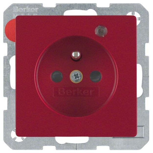 Berker 6765096015 Steckdose mit Schutzkontaktstift Kontroll-LED und erhöhter Berührungsschutz Q.1/Q.3 Rot samt
