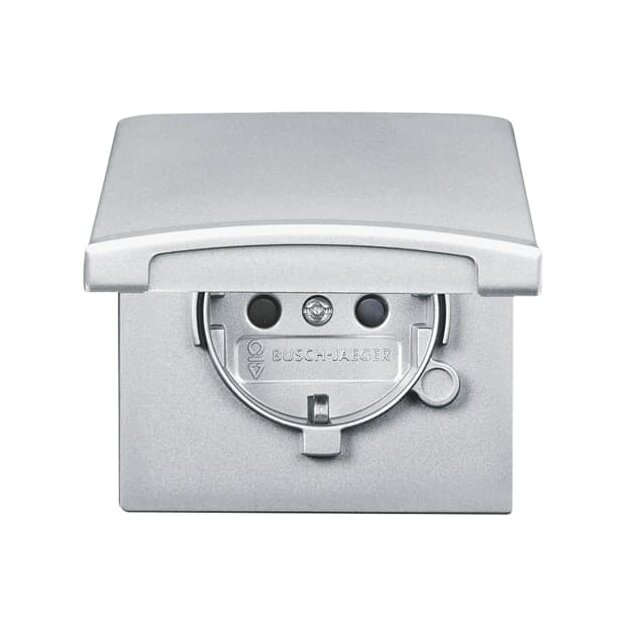 Busch-Jaeger 20 EUGKB-33-101 SCHUKO® Steckdosen-Einsatz mit Klappdeckel (Thermoplast) Alusilber Allwetter 44® (IP 44) 2CKA002064A0293