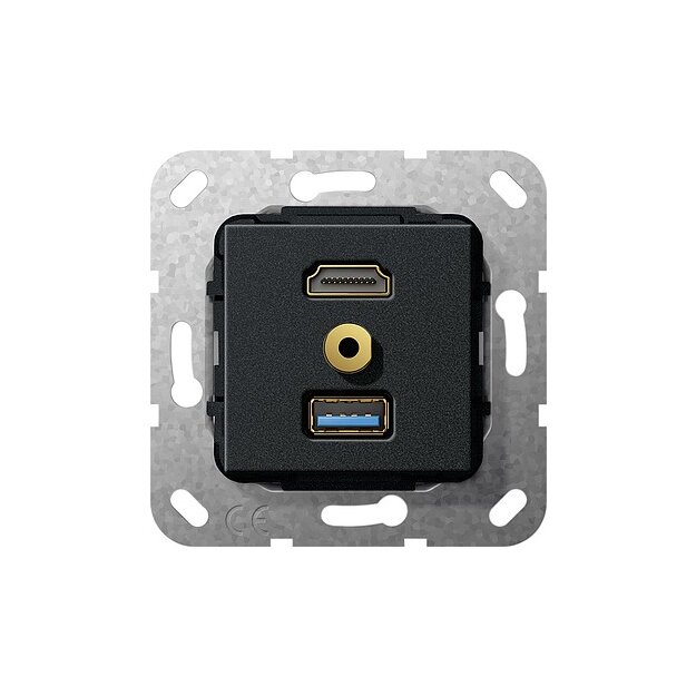 Gira 568010 HDMI™ USB 3.0 A M-Klinke Kupplung K-Peitsche Einsatz Schwarz matt