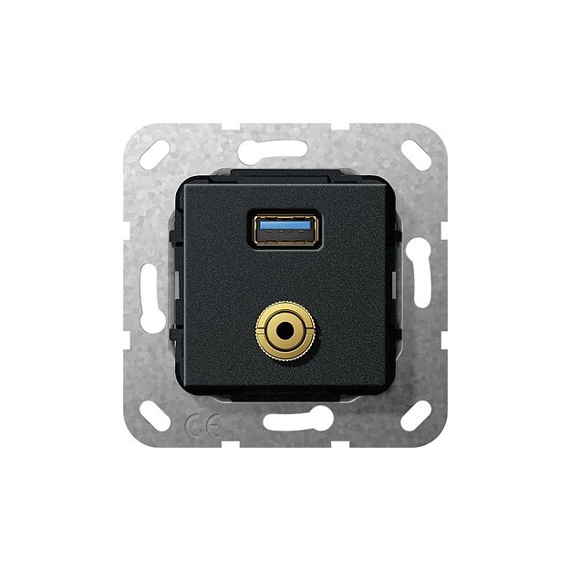 Gira 568610 USB 3.0 A M-Klinke Kupplung K-Peitsche Einsatz Schwarz matt