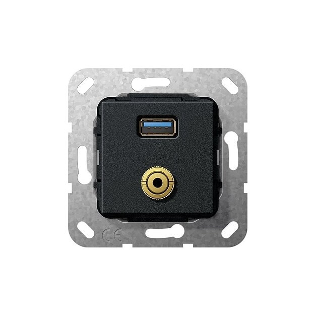 Gira 568710 USB 3.0 A M-Klinke K-Peitsche Einsatz Schwarz matt