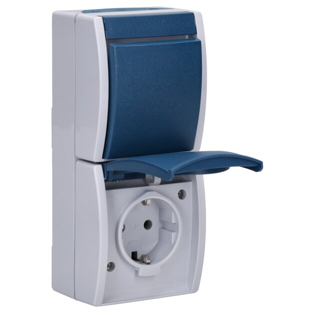 Busch-Jaeger 2601/6/20 EW-53 Kombination SCHUKO® Steckdose, mit Wippschalter Aus- und Wechselschaltung (Thermoplast) Grau ocean® (IP 44) Aufputz Steckdose 2CKA001684A0316