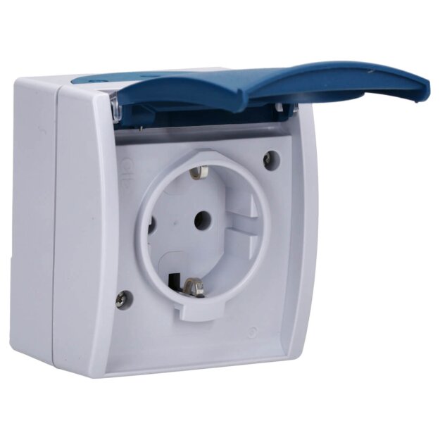 Busch-Jaeger 20 EWN-53 SCHUKO® Steckdose mit Klappdeckel und Beschriftungsfeld (Thermoplast) Grau ocean® (IP 44) Aufputz Steckdose 2CKA002083A0818