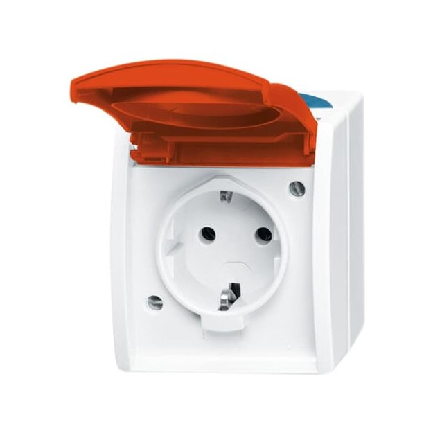 Busch-Jaeger 20 EWN-14-53 SCHUKO® Steckdose mit orangenem Klappdeckel (Thermoplast) Grau ocean® (IP 44) Aufputz Steckdose 2CKA002083A0820