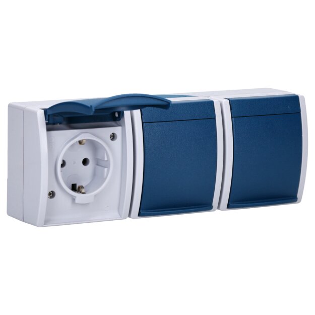 Busch-Jaeger 2300/3 EW-53 SCHUKO® Steckdose 3-fach (Thermoplast) Grau ocean® (IP 44) Aufputz Steckdose 2CKA002084A0698