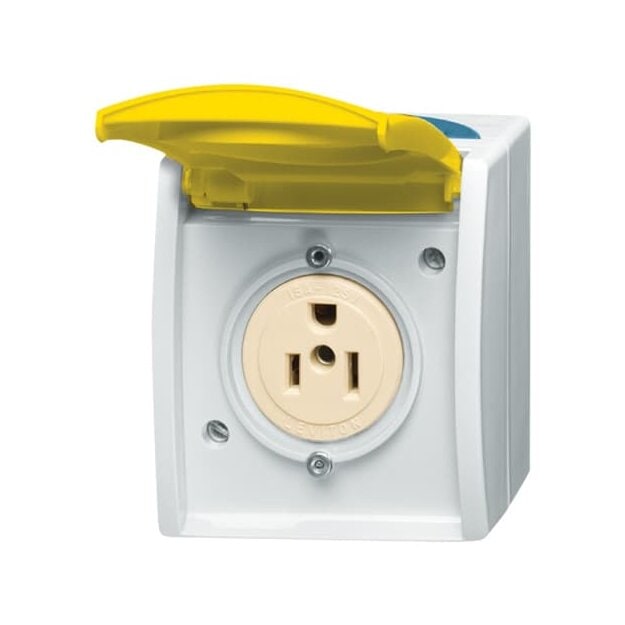 Busch-Jaeger 3015 EWN-53 Busch-Nema-Steckdose mit gelbem Klappdeckel (Thermoplast) Grau 2CKA002124A0023