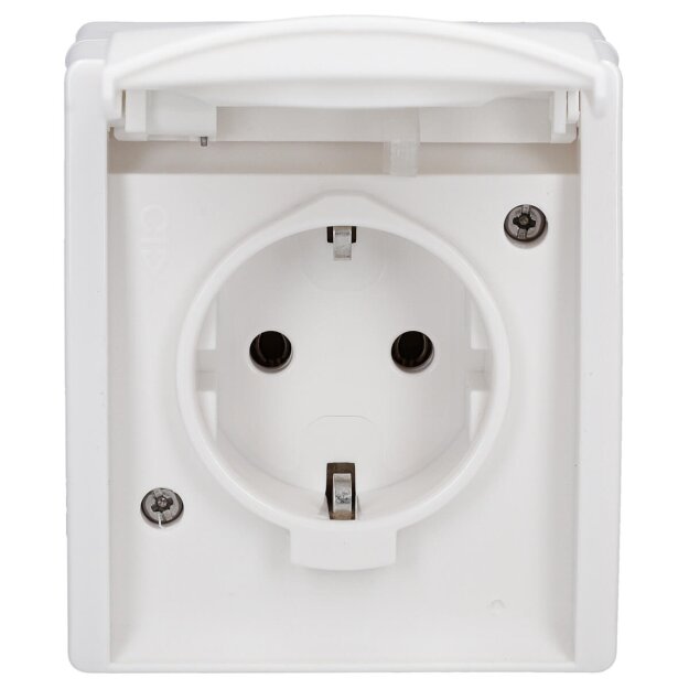 Busch-Jaeger 20 EW-54 SCHUKO® Steckdose mit Klappdeckel (Thermoplast) Alpinweiß ocean® (IP 44) Aufputz Steckdose 2CKA002083A0834