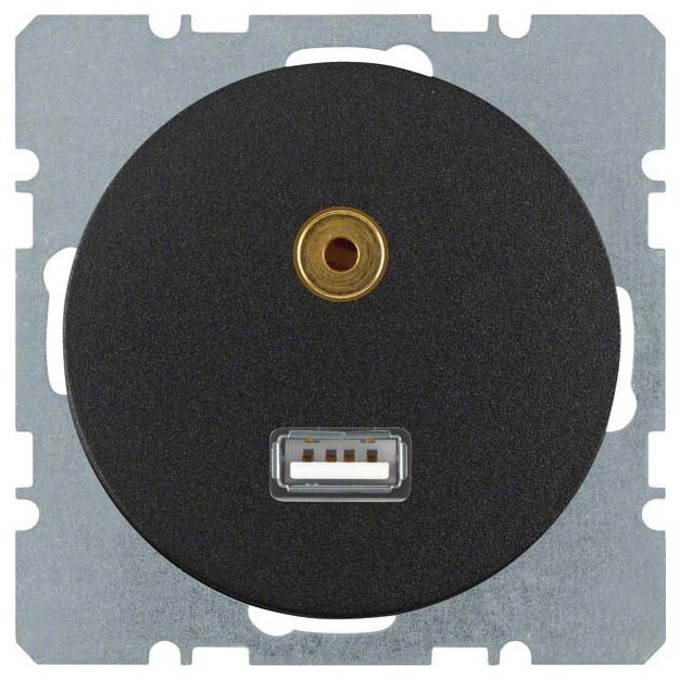 Berker 3315392045 USB/3 5 mm Audio Steckdose R.1/R.3 Schwarz glänzend