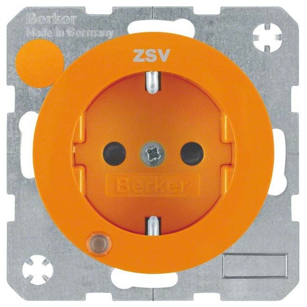 Berker 41102007 Steckdose SCHUKO mit Kontroll-LED und erhöh. Berührungsschutz R.1/R.3 Orange glänzend