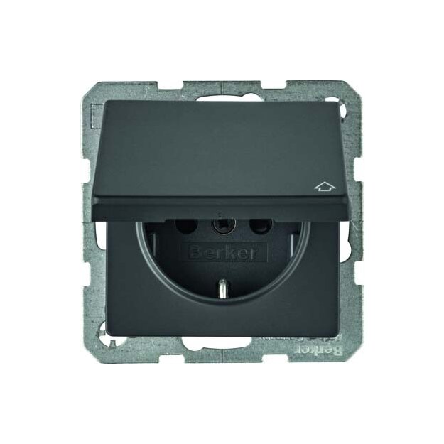 Berker 47516086 Steckdose SCHUKO mit Klappdeckel und erhöhter Berührungsschutz Q.1/Q.3 Anthrazit samt