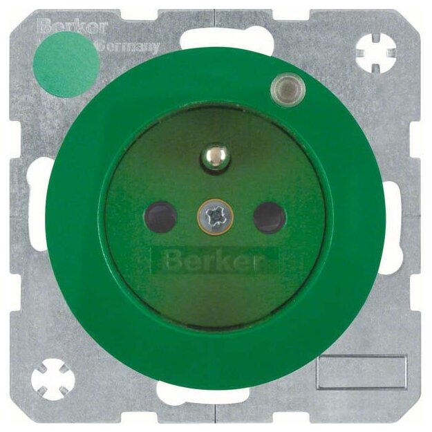Berker 6765092003 Steckdose mit Schutzkontaktstift und Kontroll-LED R.1/R.3 Grün glänzend