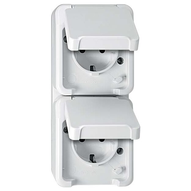 Merten MEG2328-8019 SCHUKO-Doppel-Steckdose senkrecht angeordnet mit BRS Polarweiß AQUASTAR
