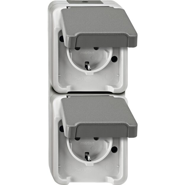 Merten MEG2328-8029 SCHUKO-Doppel-Steckdose senkrecht angeordnet mit BRS Lichtgrau AQUASTAR