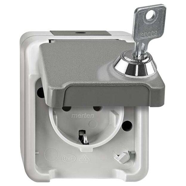 Merten MEG2423-8029 SCHUKO-Steckdose abschließbar mit gleichen Schließungen Schloss-Nr. 200 Lichtgrau AQUASTAR