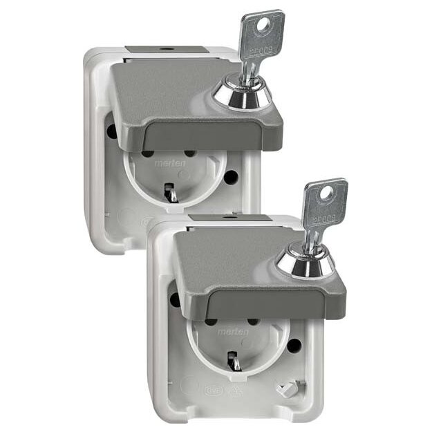 Merten MEG2424-8029 SCHUKO-Steckdose abschließbar mit 2 gleichen Schließungen 2er-Set Lichtgrau AQUASTAR