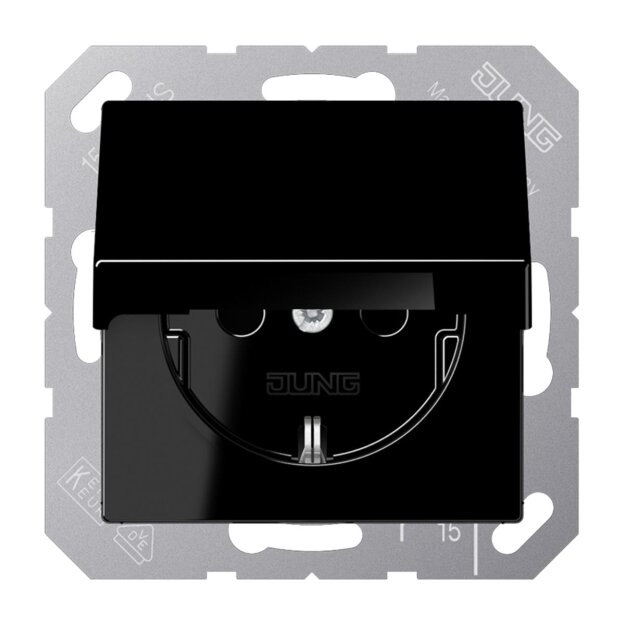 Jung A1520BFKIKLSW SCHUKO® Steckdose mit Klappdeckel (Thermoplast bruchsicher) Schwarz Serie A