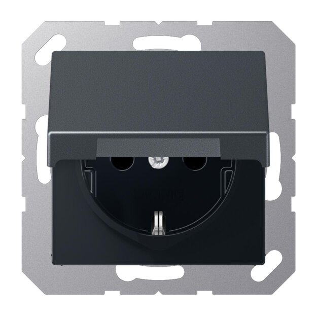 Jung A1520BFKIKLANM SCHUKO® Steckdose mit Klappdeckel (Thermoplast bruchsicher) Anthrazit Matt Serie A