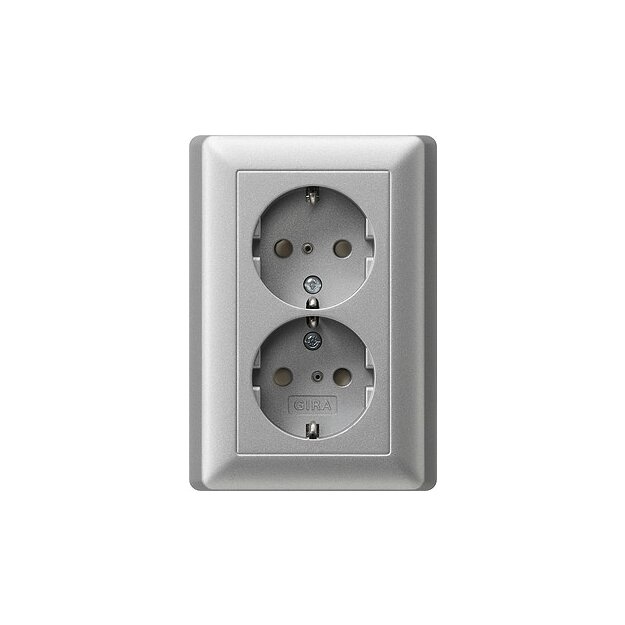 Gira 078326 Schuko 2-fach Shutter + Vollplatte System 55 Farbe Alu