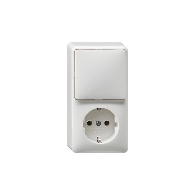 Gira 017613 Kombi Aus-Wechsel-Schalter/Schuko senkrecht AP Reinweiß